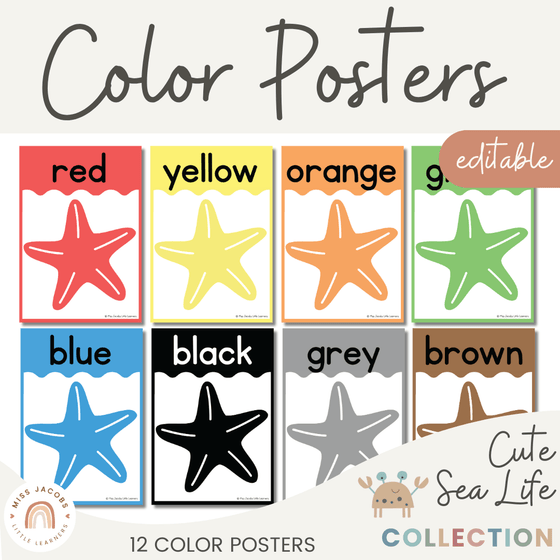 Cute Sea Life Color Posters - Miss Jacobs Little Learners