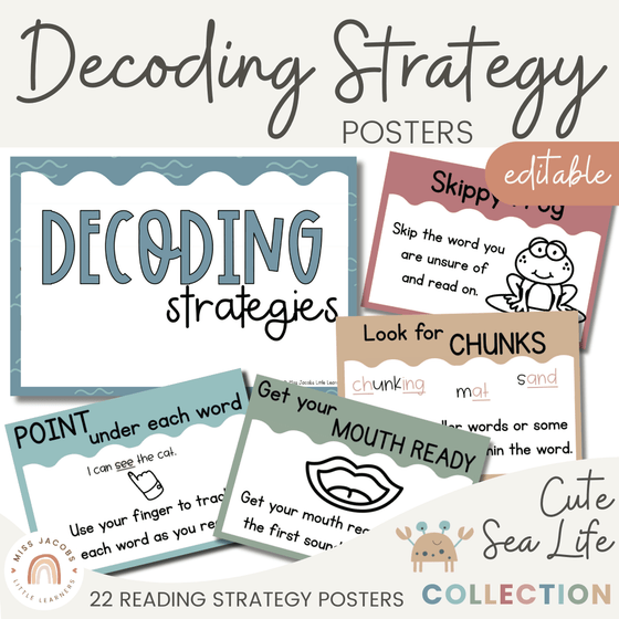 Cute Sea Life Decoding Reading Strategies Posters - Miss Jacobs Little Learners