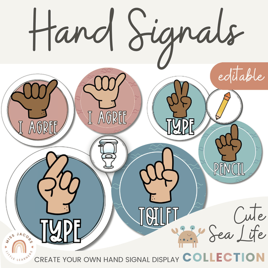 Hand Signals Posters - Cute Sea Life Classroom Decor