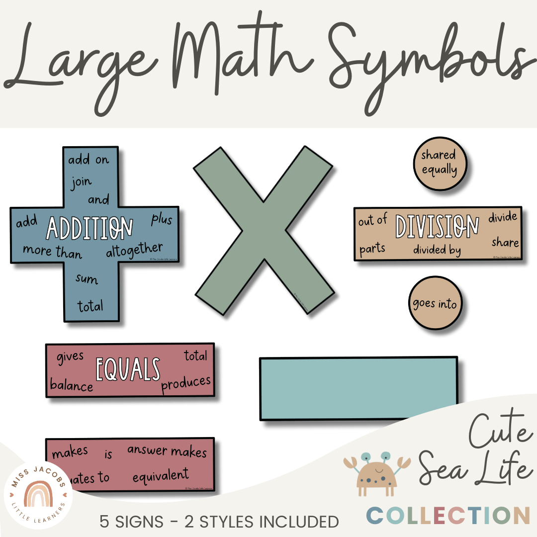 Large Math Symbols - Cute Sea Life Classroom Decor