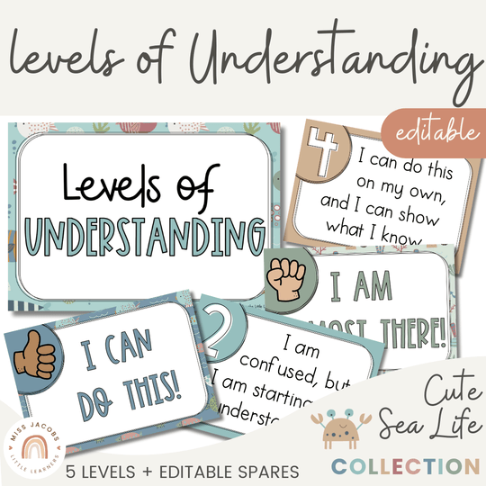 Levels of Understanding Posters - Cute Sea Life Classroom Decor