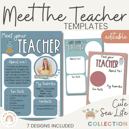Meet the Teacher Templates - Cute Sea Life Classroom Decor
