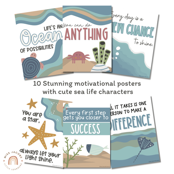 Cute Sea Life Motivational Classroom Posters - Miss Jacobs Little Learners