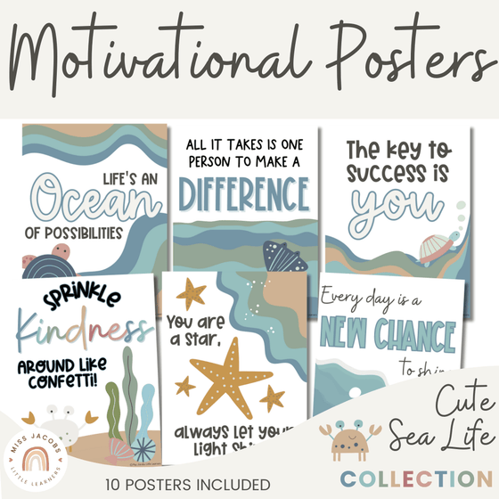 Cute Sea Life Motivational Classroom Posters - Miss Jacobs Little Learners