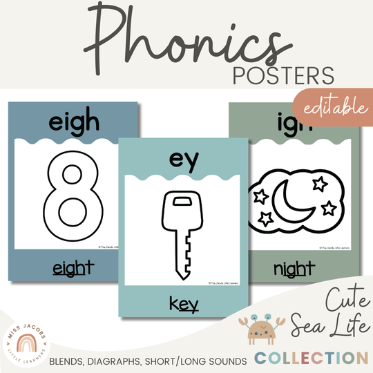 Phonics Posters - Cute Sea Life Classroom Decor