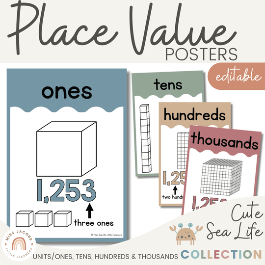 Place Value Posters - Base 10 Blocks - Cute Sea Life Decor