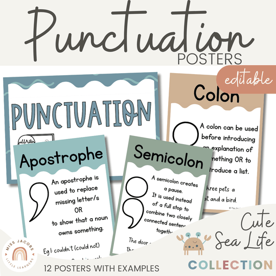Punctuation Posters - Cute Sea Life Classroom Decor