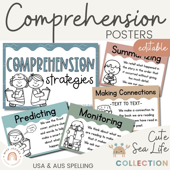 Cute Sea Life Reading Comprehension Strategies Posters - Miss Jacobs Little Learners