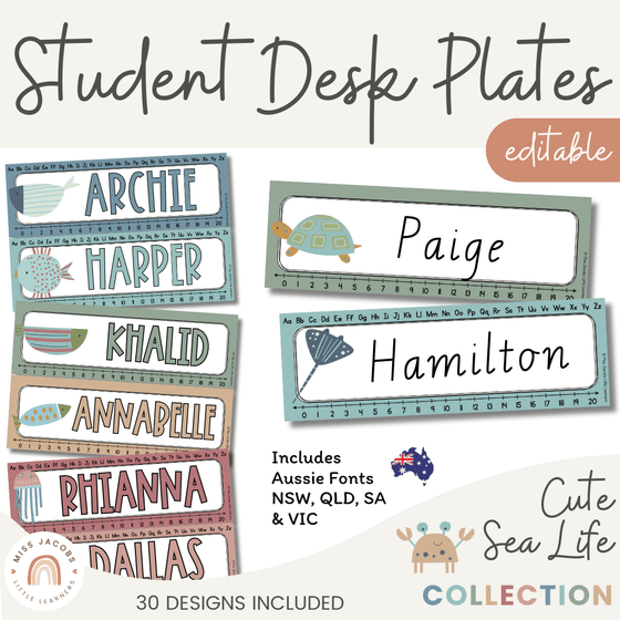 Cute Sea Life Student Desk Plates & Supply Labels - Miss Jacobs Little Learners
