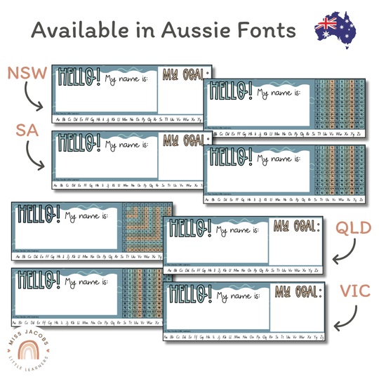 Student Desk Name Plate & Goals Mat - Cute Sea Life Decor