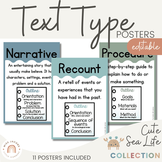 Text Type Posters - Cute Sea Life Classroom Decor