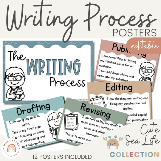 Writing Process Posters - Cute Sea Life Classroom Decor