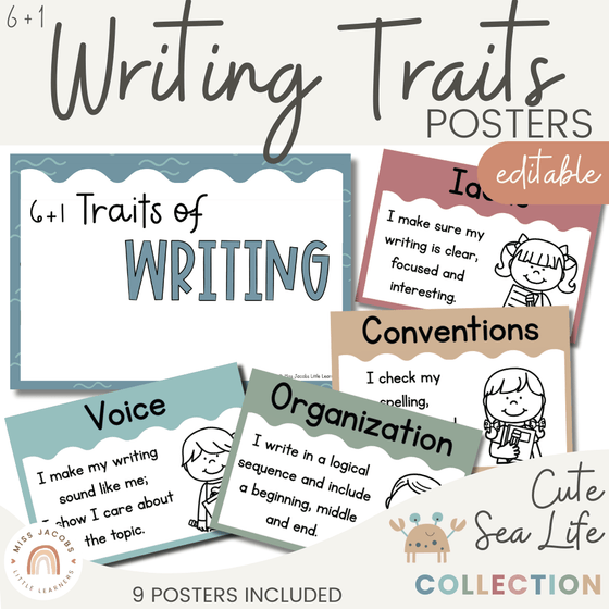 Cute Sea Life Writing Traits Posters - Miss Jacobs Little Learners