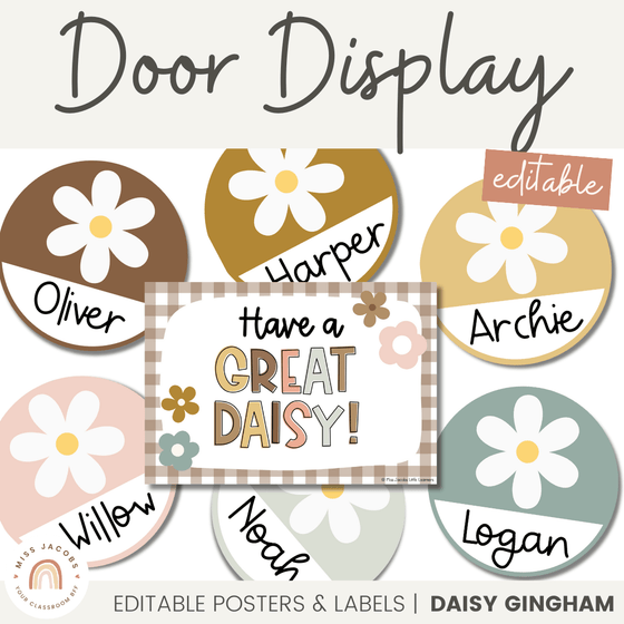 Daisy Door Display or Bulletin Board | Daisy Gingham Classroom Decor - Miss Jacobs Little Learners