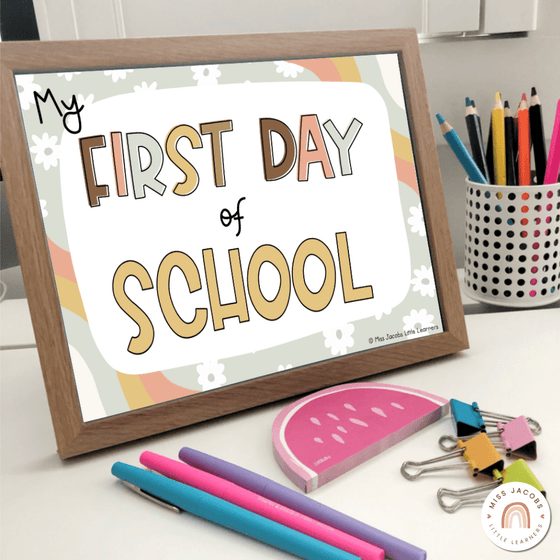 Daisy Gingham Neutrals First Day of School Signs - Miss Jacobs Little Learners