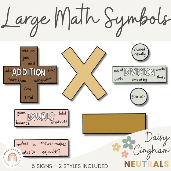 Daisy Gingham Neutrals Large Math Symbols - Miss Jacobs Little Learners