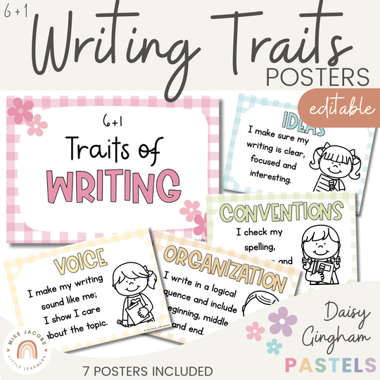 6 + 1 Traits of Writing Posters - Daisy Gingham Pastels