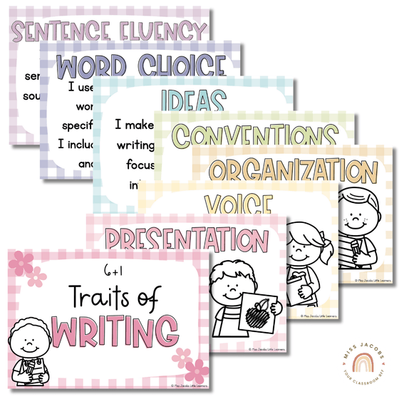 Daisy Gingham Pastels 6+1 Writing Traits Posters - Miss Jacobs Little Learners