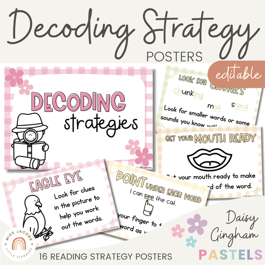 Decoding Reading Strategies Posters - Daisy Gingham Pastels