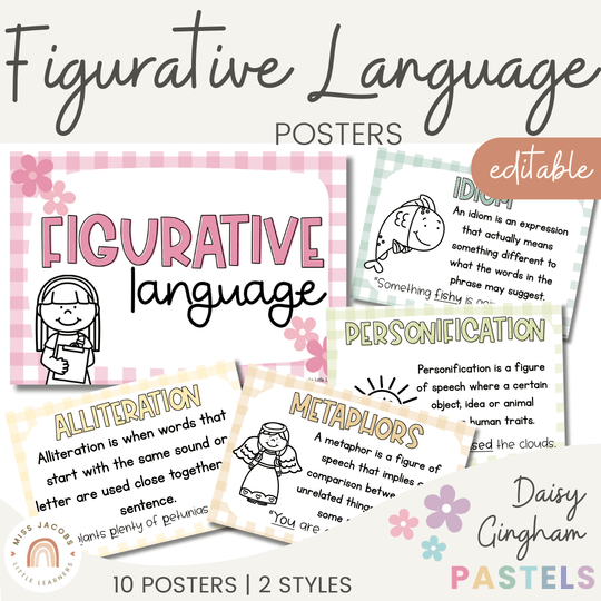 Figurative Language Posters - Daisy Gingham Pastels Theme