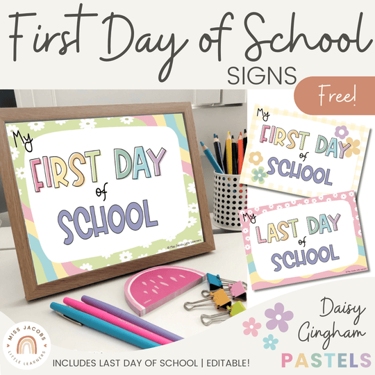First Day of School Signs - Daisy Gingham Pastels Decor