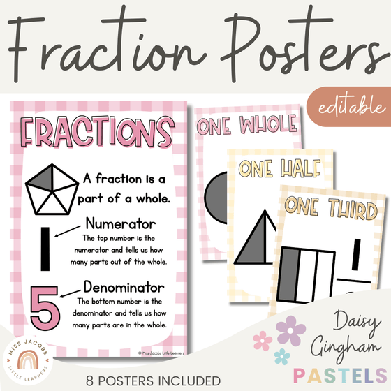Daisy Gingham Pastels Fraction Posters - Miss Jacobs Little Learners