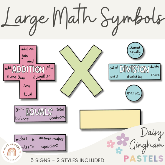 Daisy Gingham Pastels Large Math Symbols - Miss Jacobs Little Learners