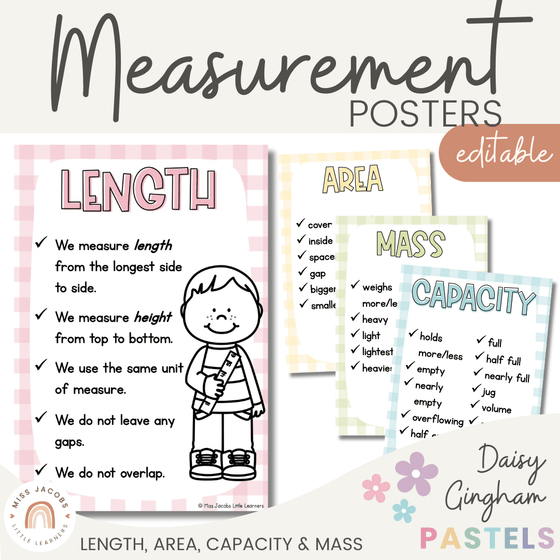 Daisy Gingham Pastels Measurement Posters - Miss Jacobs Little Learners