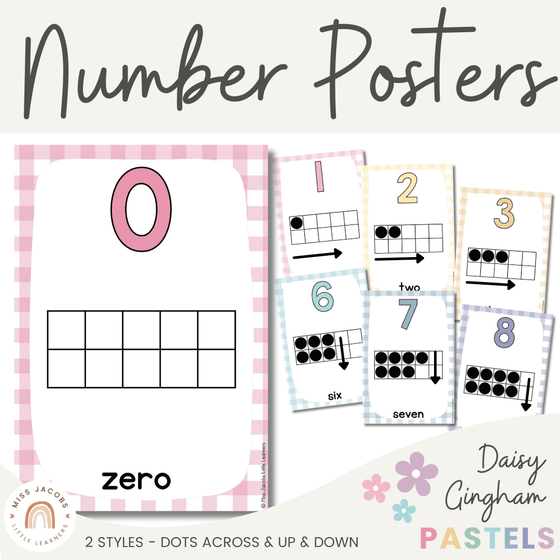 Daisy Gingham Pastels Number Posters with ten frames - Miss Jacobs Little Learners