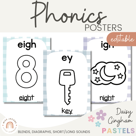 Daisy Gingham Pastels Phonics Posters - Miss Jacobs Little Learners