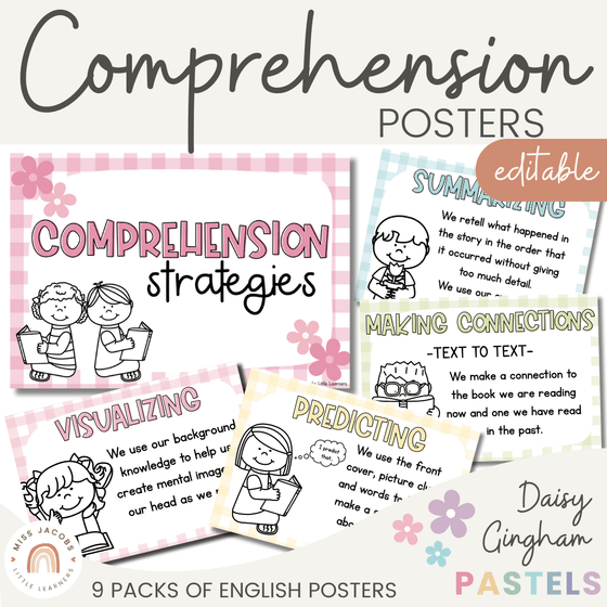 Daisy Gingham Pastels Reading Comprehension Strategies Posters - Miss Jacobs Little Learners