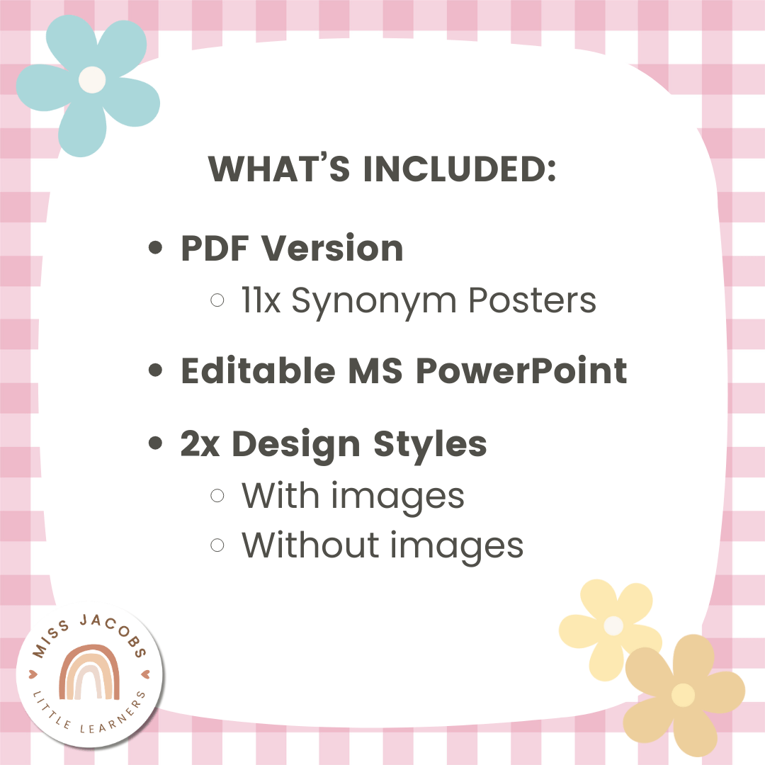 Daisy Gingham Pastels Synonym Posters Miss Jacobs Little Learners