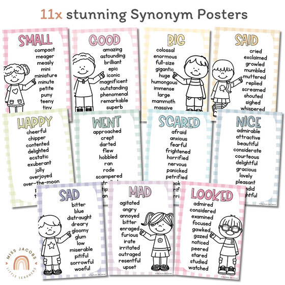 Daisy Gingham Pastels Synonym Posters - Miss Jacobs Little Learners