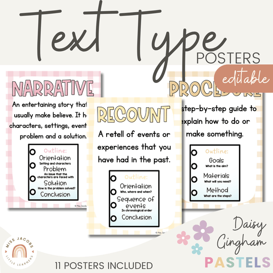 Text Type Posters - Daisy Gingham Pastels Theme
