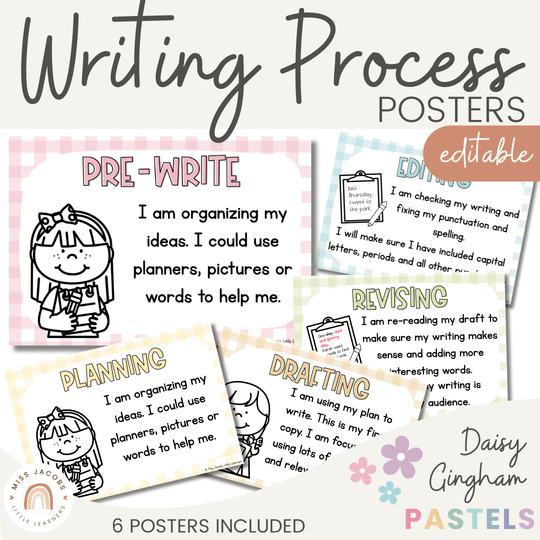 Writing Process Posters - Daisy Gingham Pastels Theme