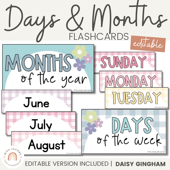 Days and Months Flashcards | Daisy Gingham Pastels Classroom Decor - Miss Jacobs Little Learners