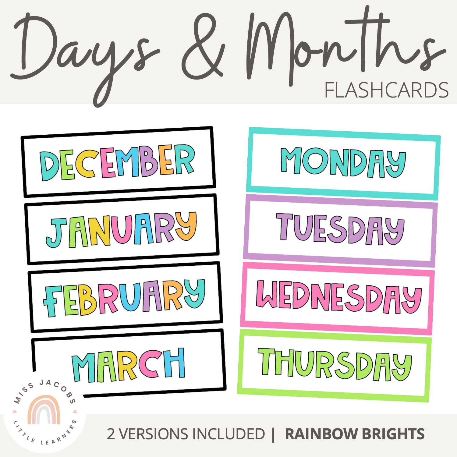 Miss　Days　Months　Decor　Classroom　Little　and　Flashcards　Jacobs　Rainbow　Learners