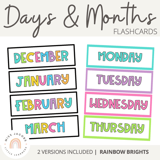 Days and Months Flashcards | Rainbow Classroom Decor