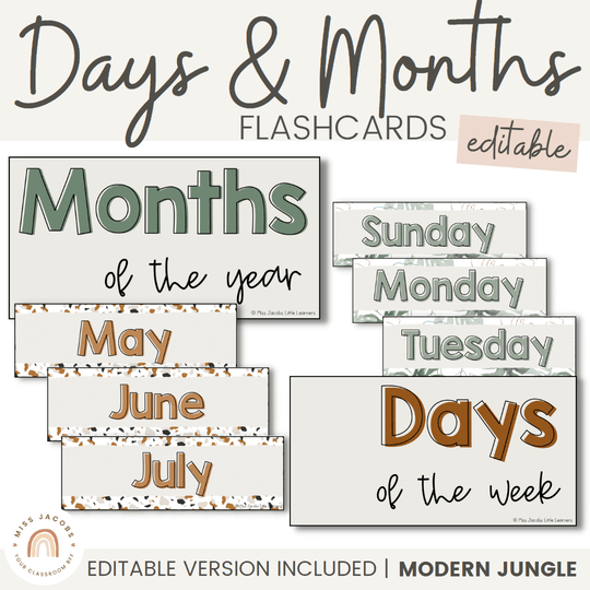Days and Months Labels - Modern Jungle Classroom Decor