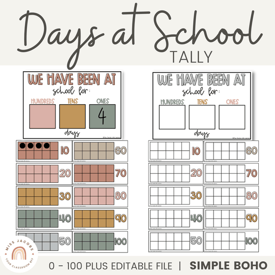DAYS AT SCHOOL TALLY | SIMPLE BOHO - Miss Jacobs Little Learners