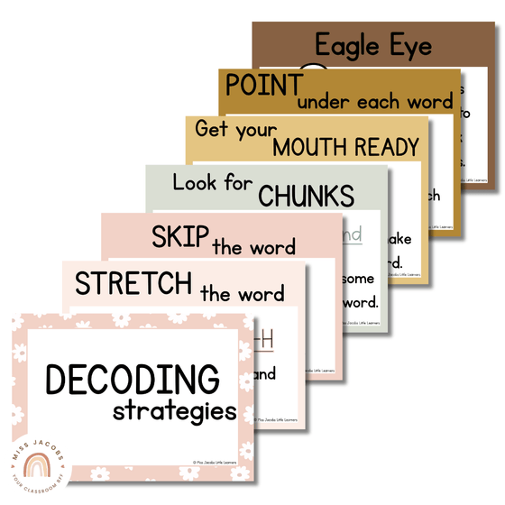 Decoding Reading Strategies Posters | Daisy Gingham Neutrals English C ...