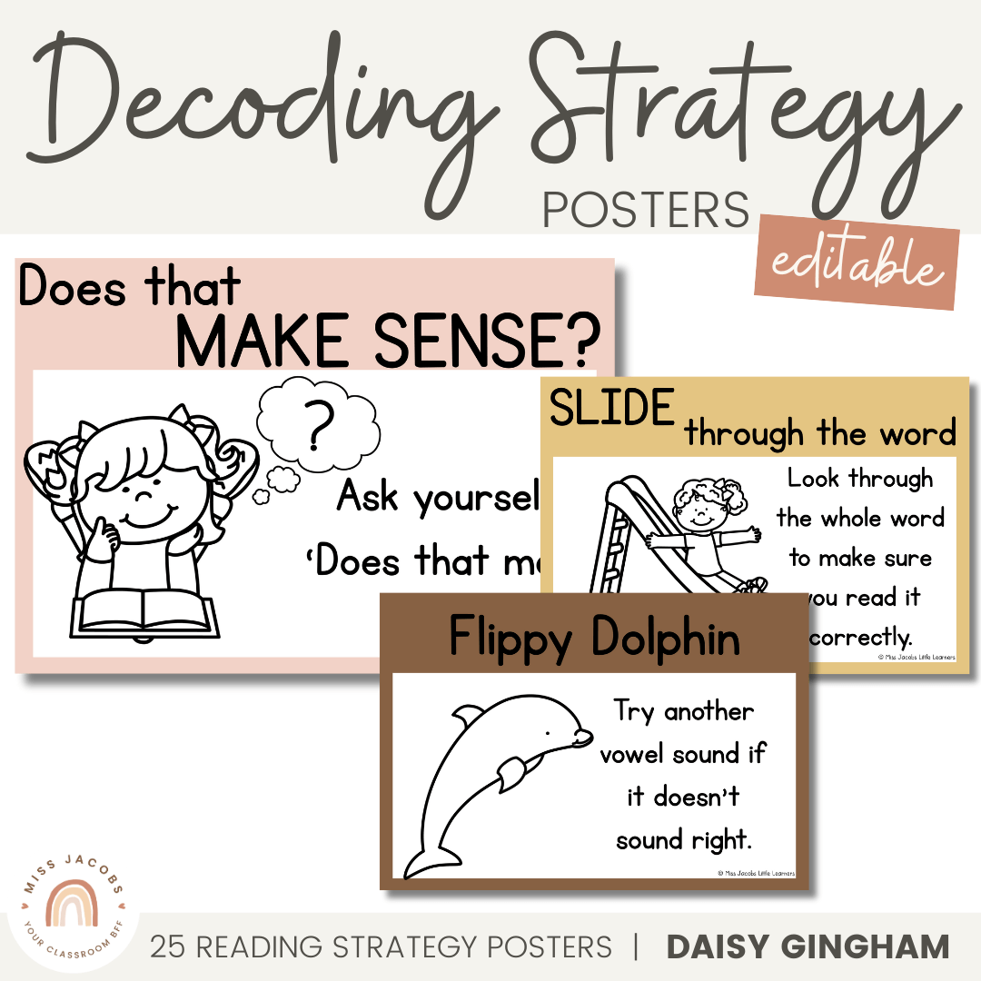Decoding Reading Strategies Posters | Daisy Gingham Neutrals English C ...