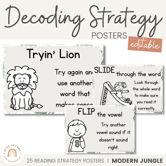 Decoding Reading Strategy Posters | MODERN JUNGLE decor - Miss Jacobs Little Learners