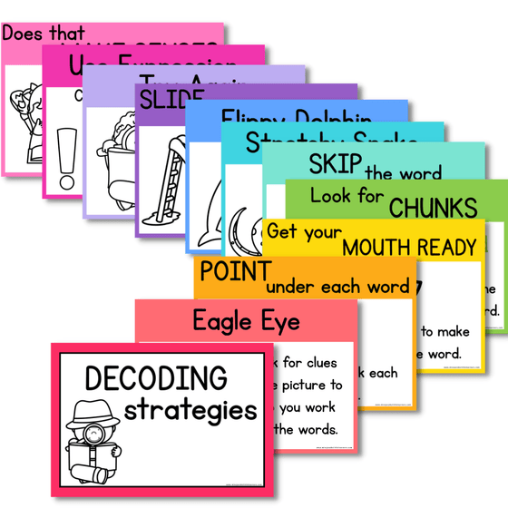 DECODING READING STRATEGY POSTERS | RAINBOW BRIGHTS - Miss Jacobs Little Learners