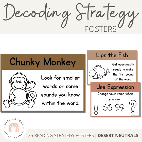 Decoding Strategy Posters | BOHO VIBES | Desert Neutral Decor | Editable - Miss Jacobs Little Learners