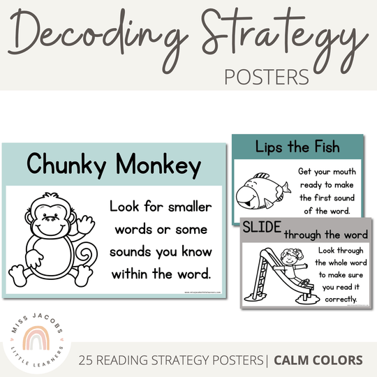 Decoding Reading Strategies Posters - Rainbow Calm Colors