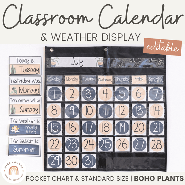 Editable Classroom Calendar | Boho Plants / Rustic Pocket Chart & Stan - Miss Jacobs Little Learners editable-classroom-calendar-boho-plants-rustic-pocket-chart-stan-miss-jacobs-little-learners