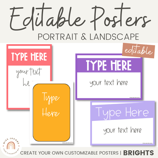 Editable Classroom Posters | Brights Classroom Decor