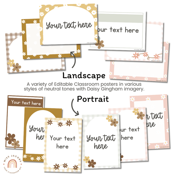 Editable Classroom Posters | Daisy Gingham Neutrals Classroom Decor - Miss Jacobs Little Learners