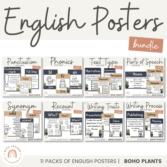 English Posters Bundle | BOHO PLANTS | Rustic Classroom Decor - Miss Jacobs Little Learners